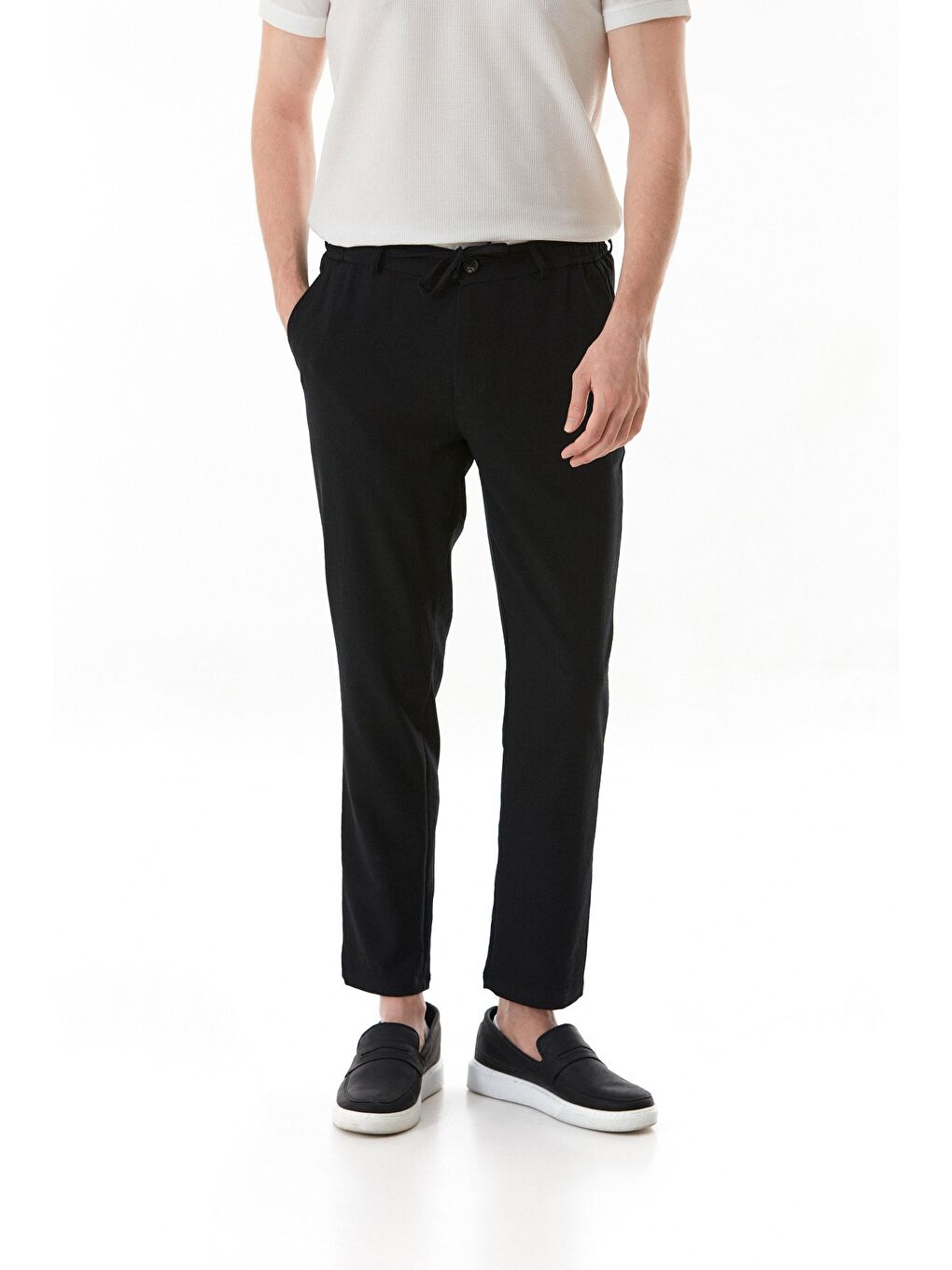 Siyah Beli Bağcıklı Jogger Pantolon-1