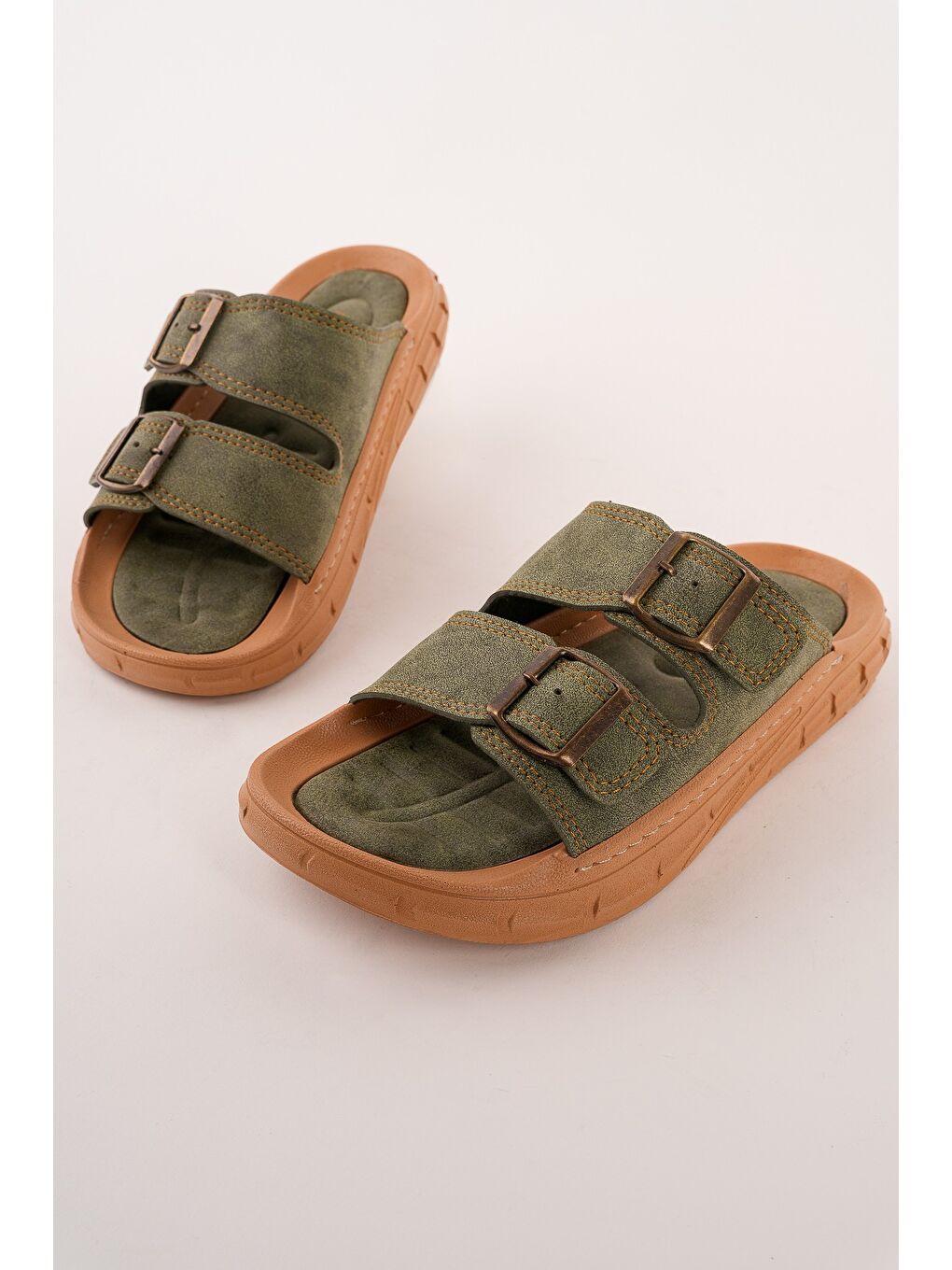 Haki AUGUSTA Ayarlanabilir Çift Tokalı Günlük Erkek Terlik-1