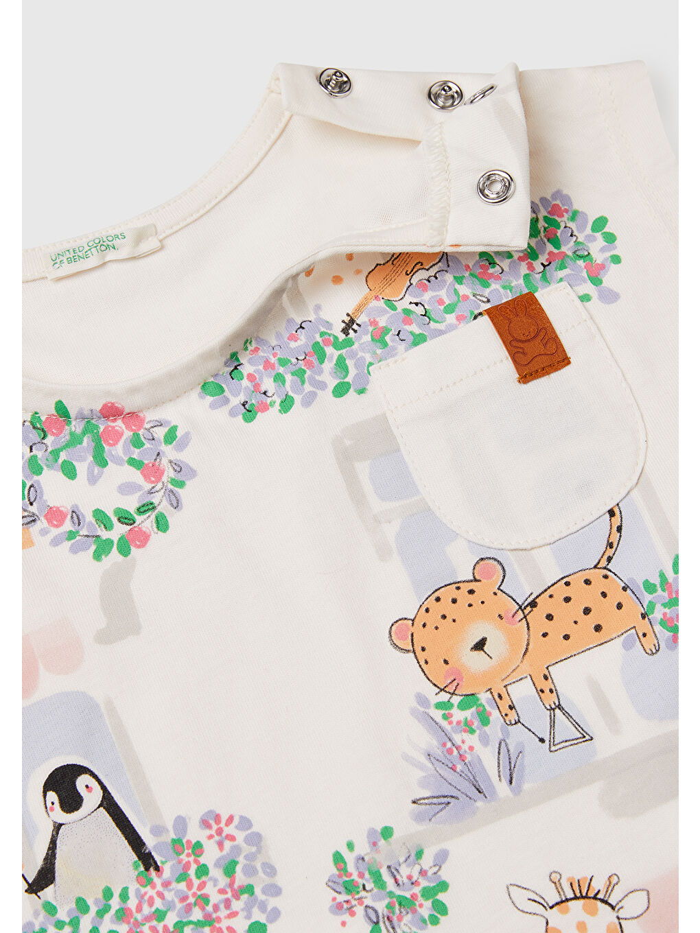 Bebek Ekru Grafik Baskılı Cep Detaylı Tişört-2