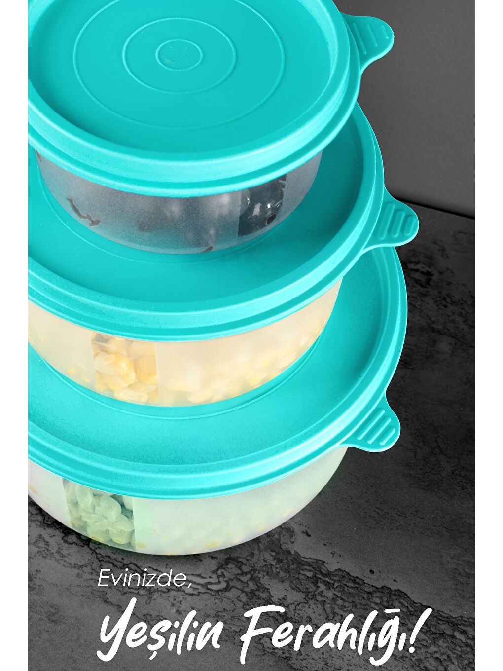 Karışık 6'lı Yuvarlak Gıda Saklama Kabı Seti 6x1200 ml Renkli-3