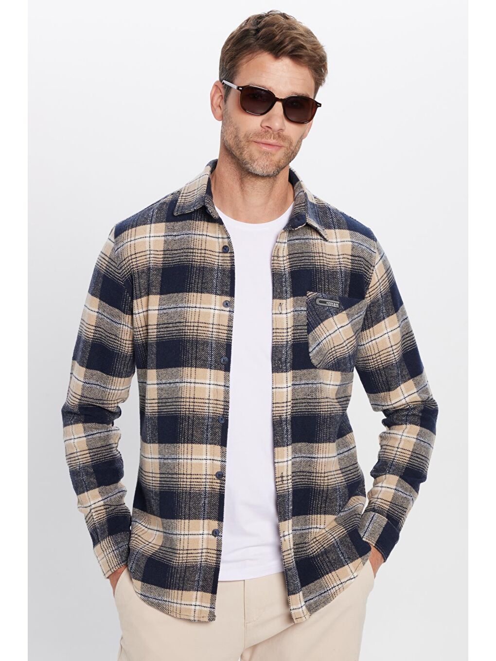 Karışık Erkek Slim Fit Dar Kesim Oduncu Tek Cepli Kareli Kışlık Gömlek-1