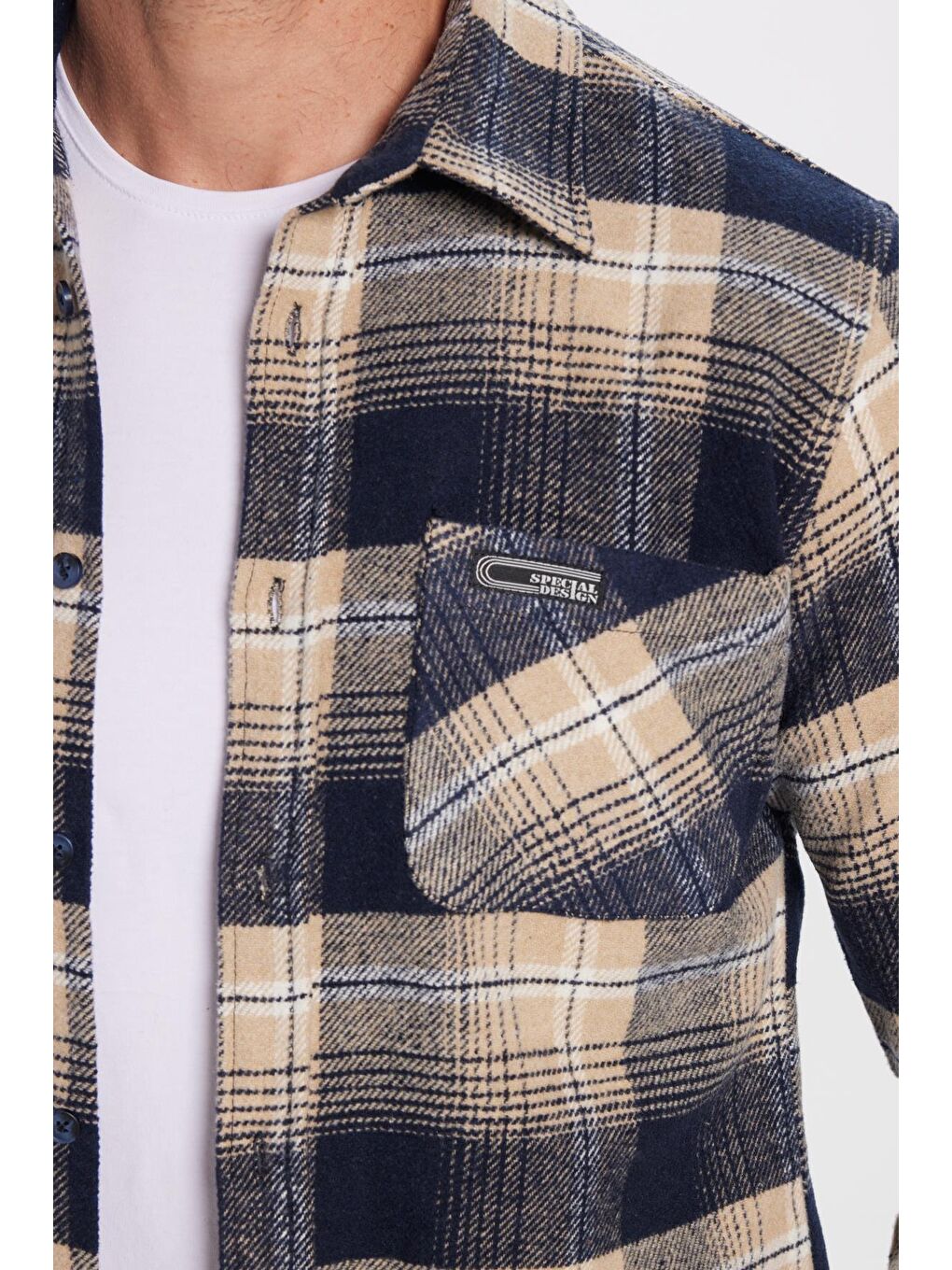 Karışık Erkek Slim Fit Dar Kesim Oduncu Tek Cepli Kareli Kışlık Gömlek-2