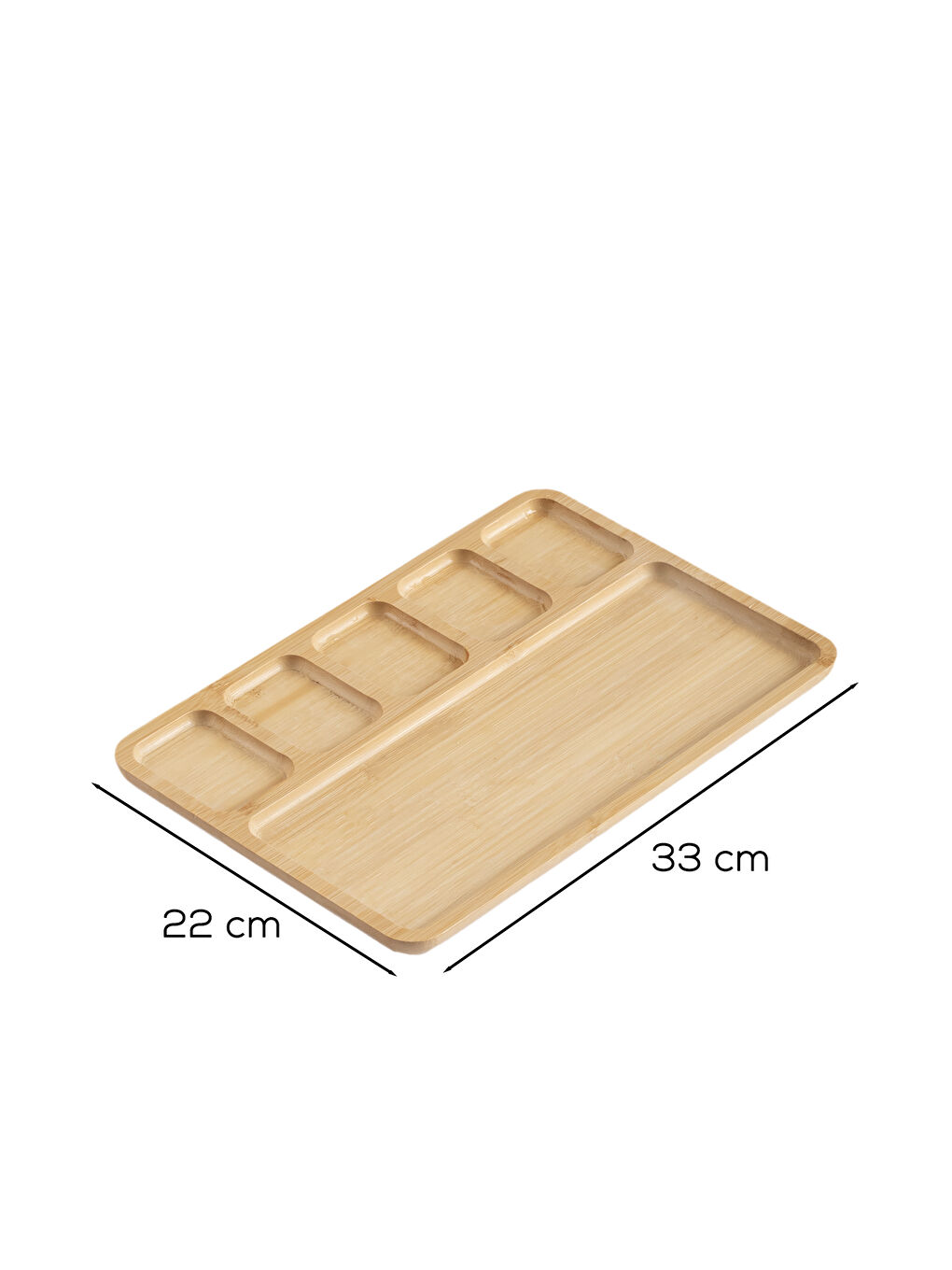 Kahverengi 2075 Ahşap Bambu Kahvaltı Sunum Tabağı 6 Bölmeli Kahvaltılık Çerezlik 33x22cm-2