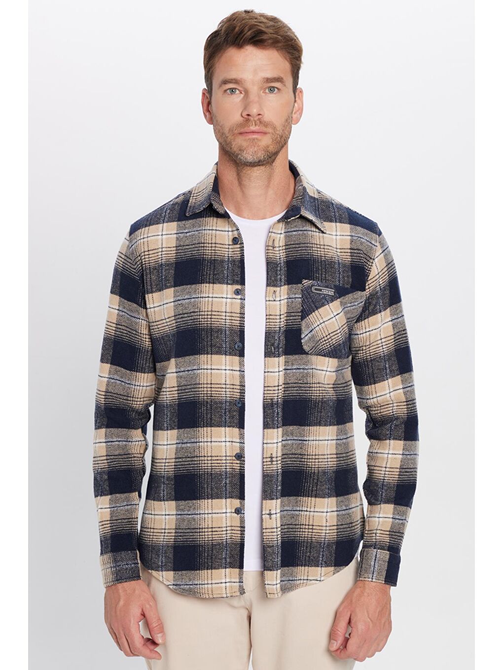 Karışık Erkek Slim Fit Dar Kesim Oduncu Tek Cepli Kareli Kışlık Gömlek-4