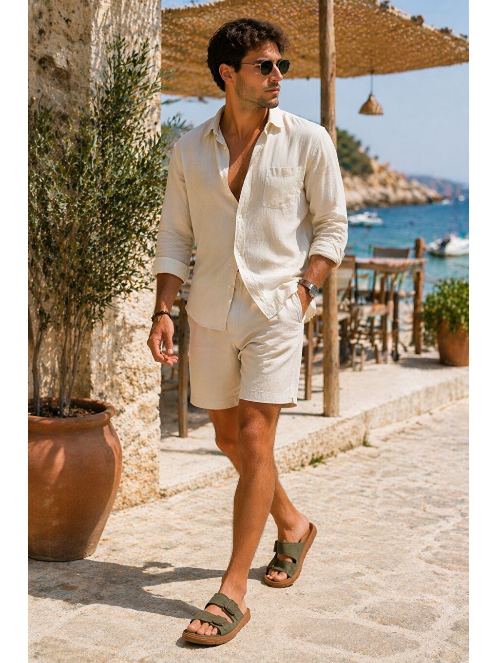 Haki AUGUSTA Ayarlanabilir Çift Tokalı Günlük Erkek Terlik-5