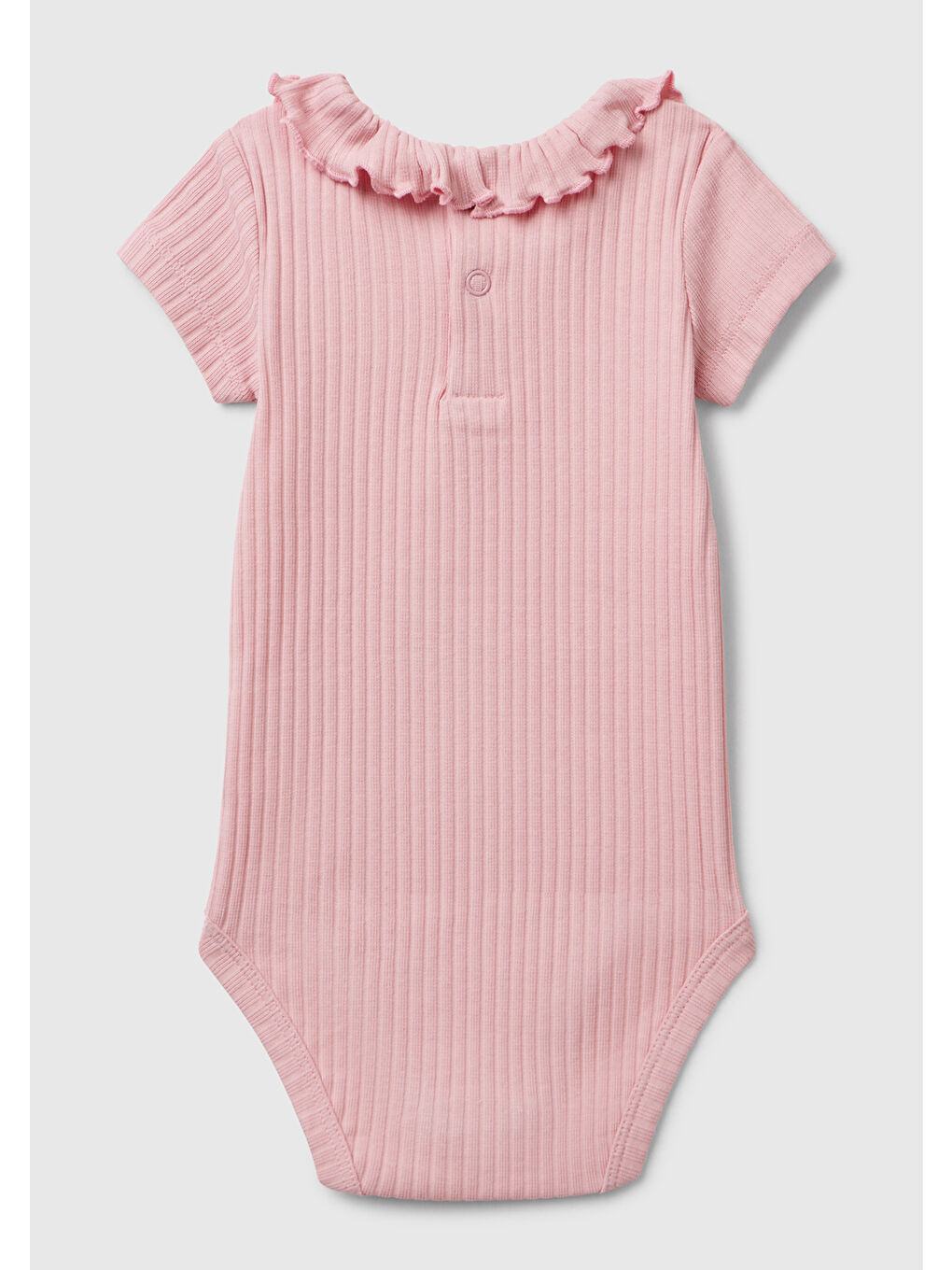Bebek Pembe Tavşan İşlemeli Yakası Fırfırlı Kısa Kollu Çıtçıtlı Body-1