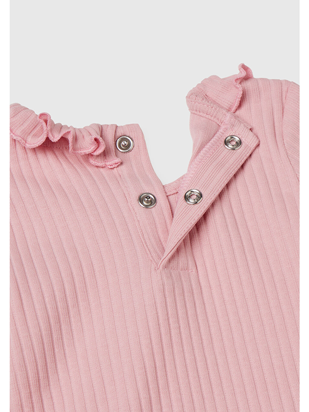 Bebek Pembe Tavşan İşlemeli Yakası Fırfırlı Kısa Kollu Çıtçıtlı Body-2