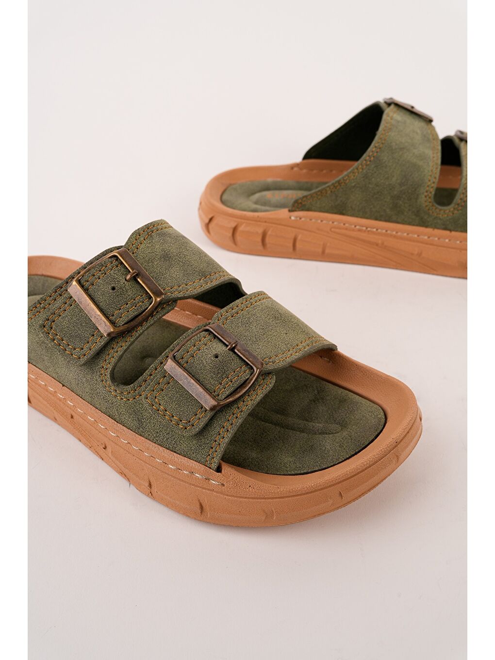 Haki AUGUSTA Ayarlanabilir Çift Tokalı Günlük Erkek Terlik-8