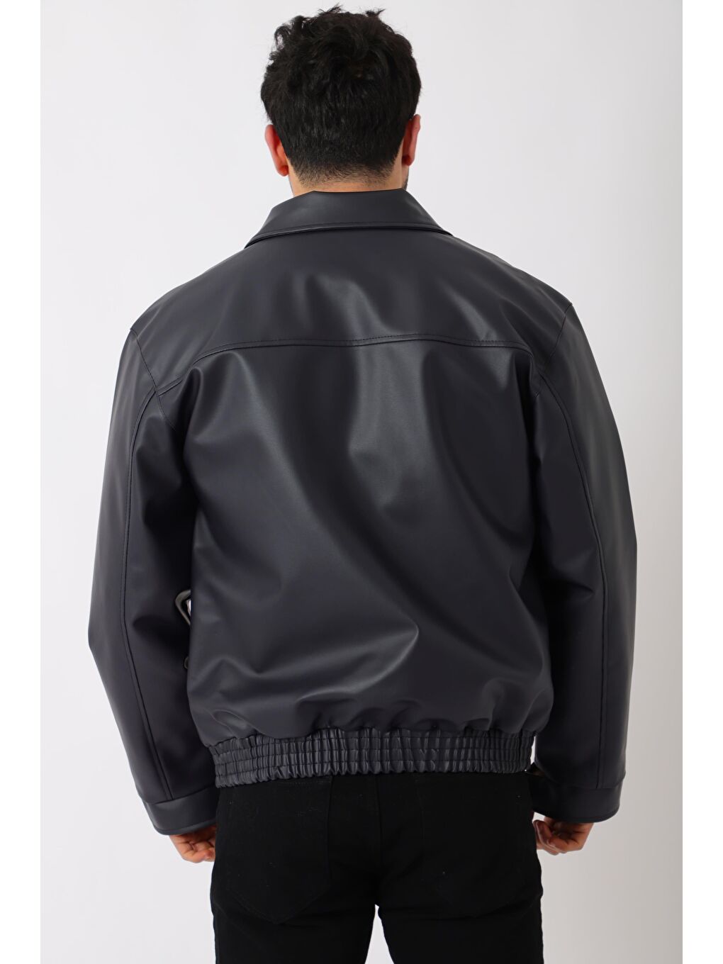 Lacivert Bel Lastikli Kapaklı  Suni Deri Mont PLDP 2998_50447-4