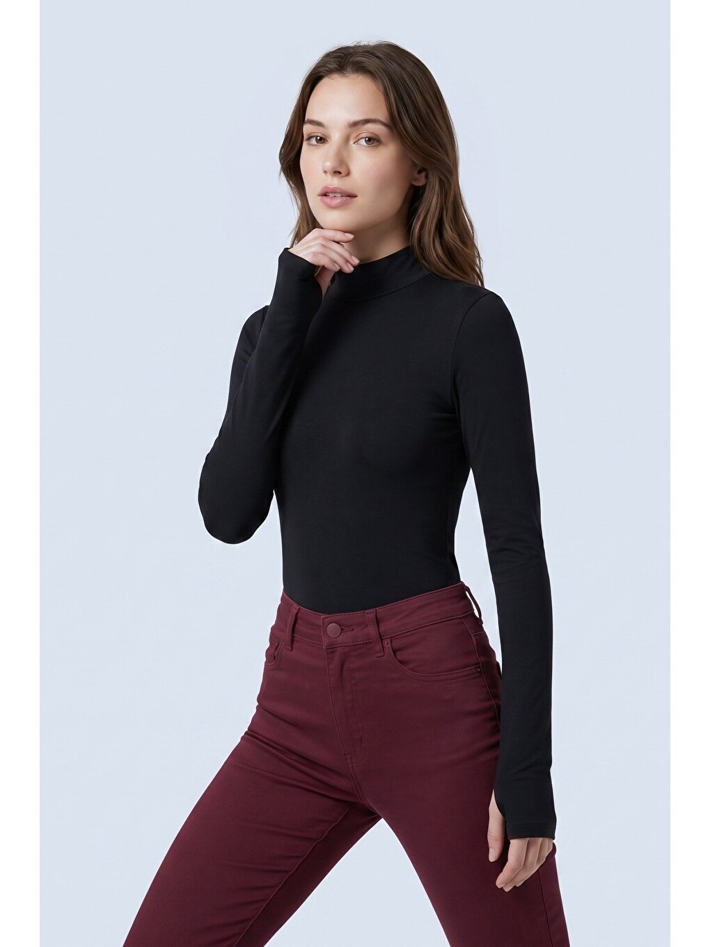2-siyah Yarım Balıkçı Yaka Parmak Geçmeli Uzun Kollu Body/bluz - 2'li Paket-4