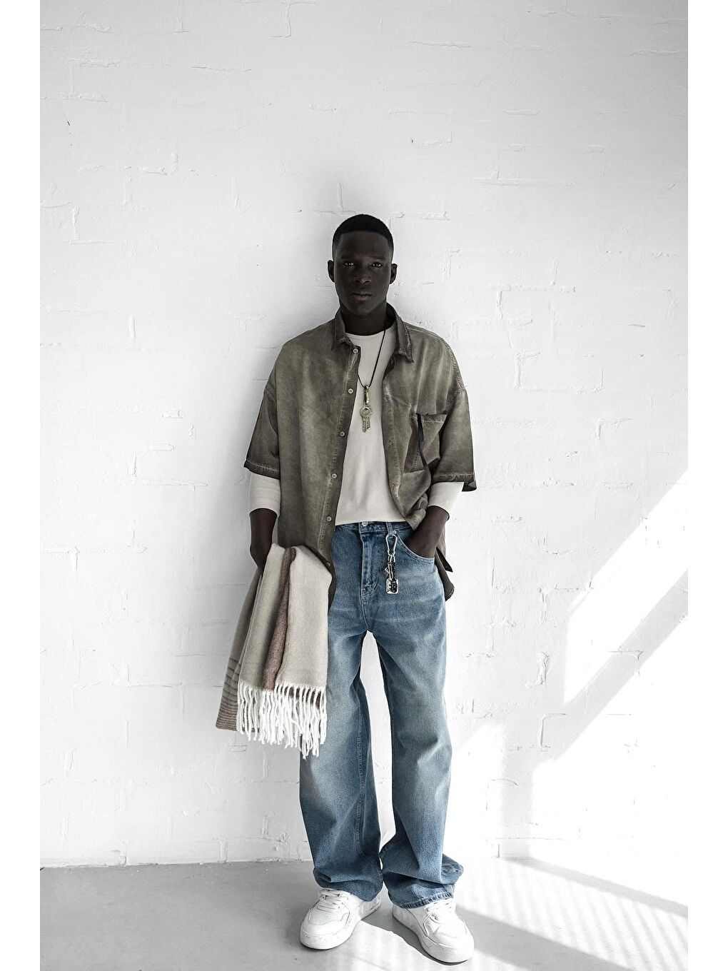 Erkek Yıkamalı Kısa Kollu Oversize %100 Pamuk Gömlek Kahverengi-2