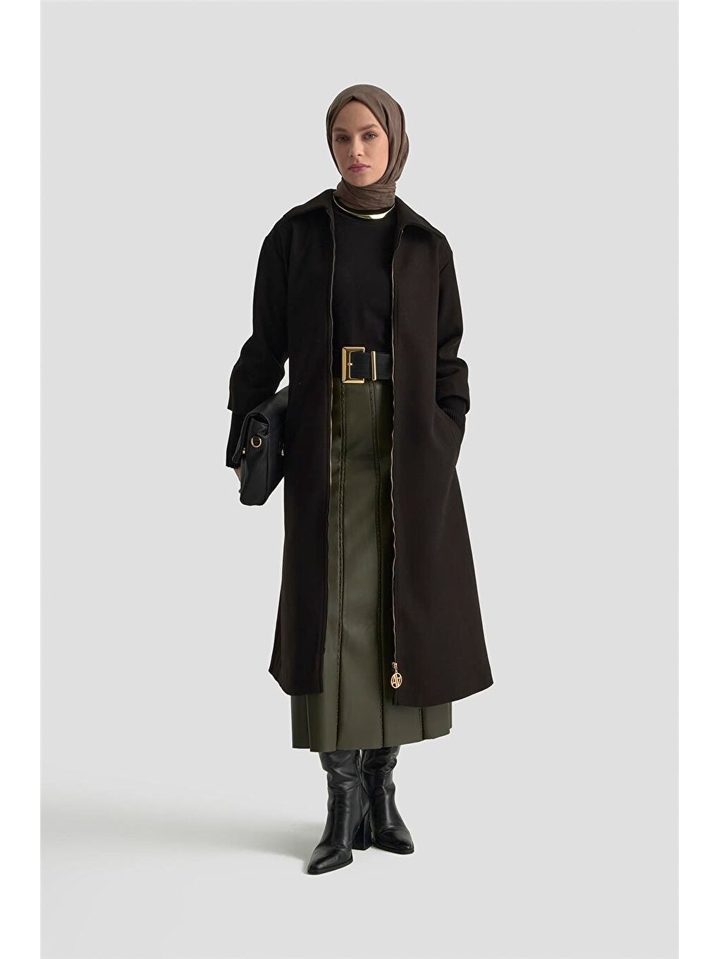 Ribanalı Kaşe Manto 25Kt1709 Siyah-1