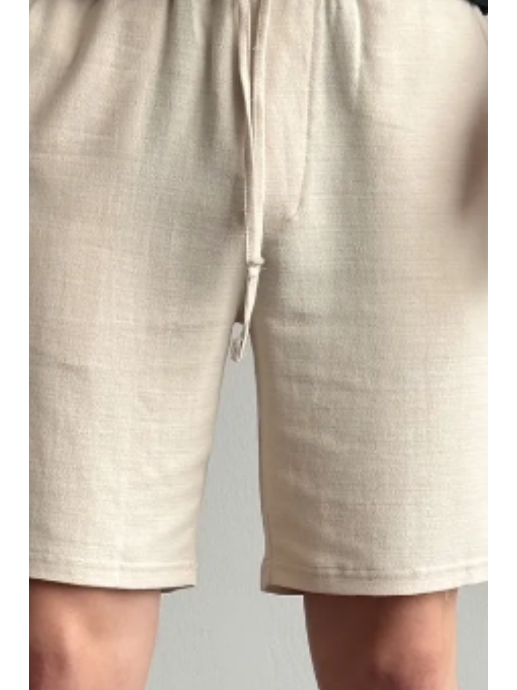 Erkek Bej Musli Lastikli Bağcıklı Regular Şort-1