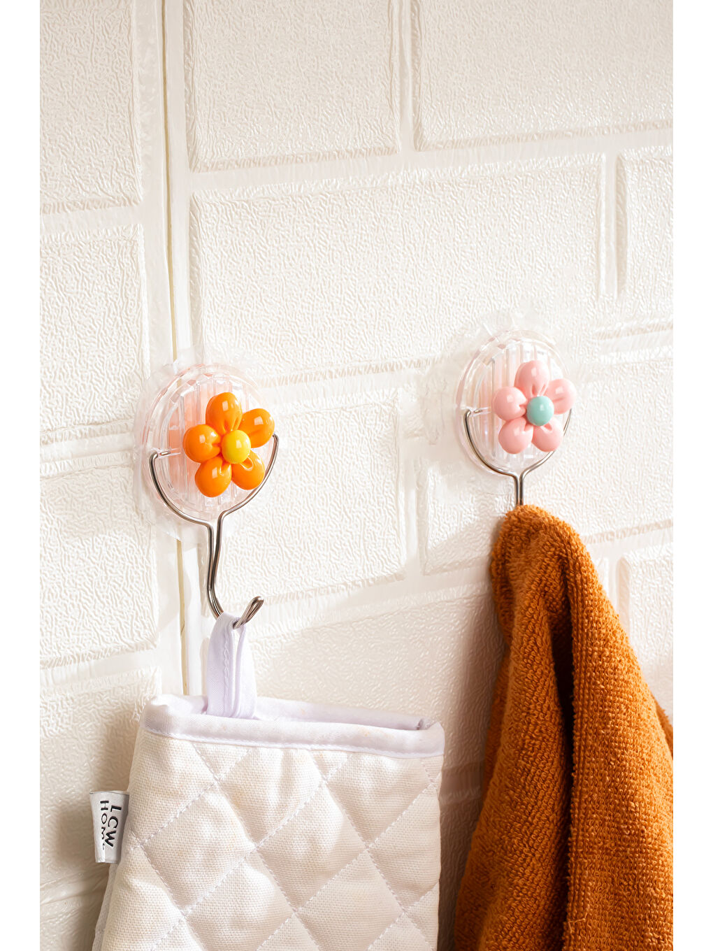 Renksiz 084 2 Adet Papatya Desenli Dekoratif Yapışkanlı Banyo Mutfak Elbise Askılığı Havlu Askılığı-2