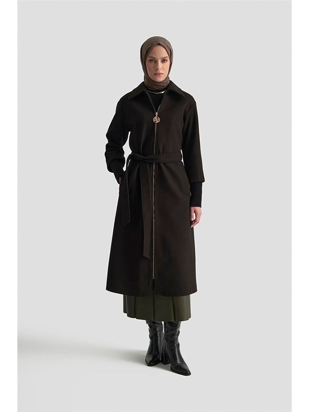 Ribanalı Kaşe Manto 25Kt1709 Siyah-2