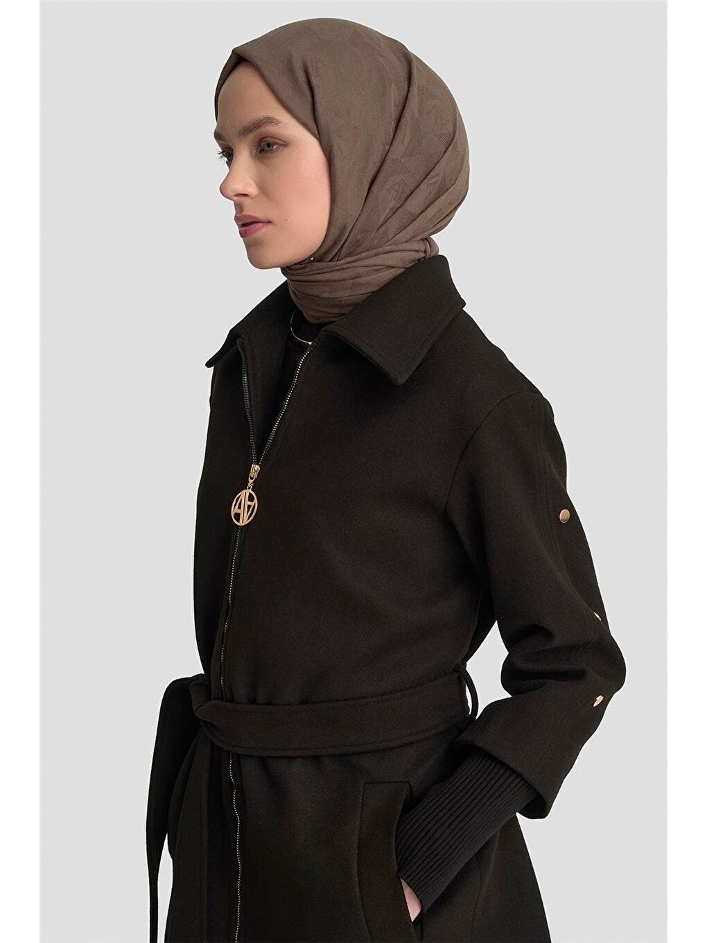 Ribanalı Kaşe Manto 25Kt1709 Siyah-3