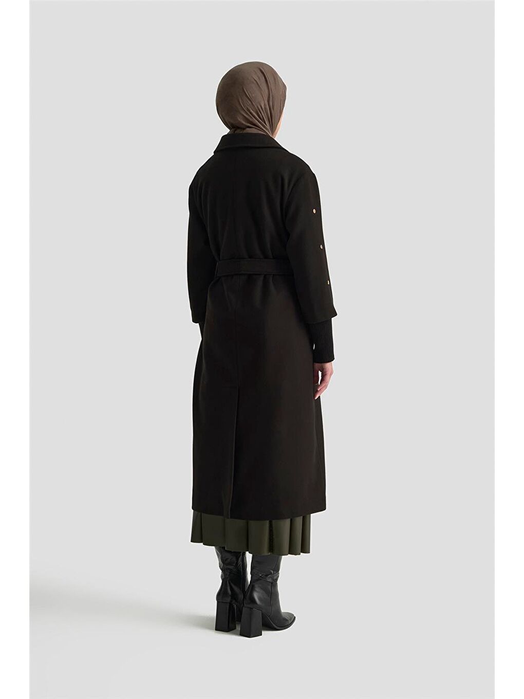 Ribanalı Kaşe Manto 25Kt1709 Siyah-4