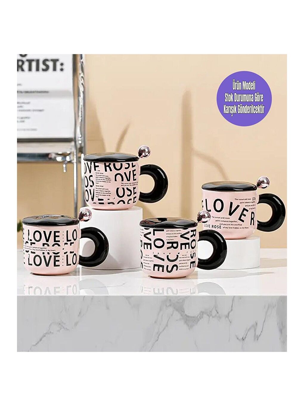 BAM HEDİYELİK EŞYA Karişik Love Temalı Romantik Seramik Kupa