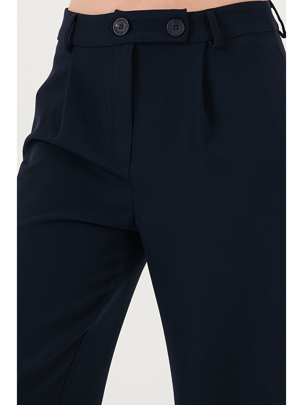 Lacivert Standart Fit Yüksek Bel Bol Paça Pantolon 6522280-5