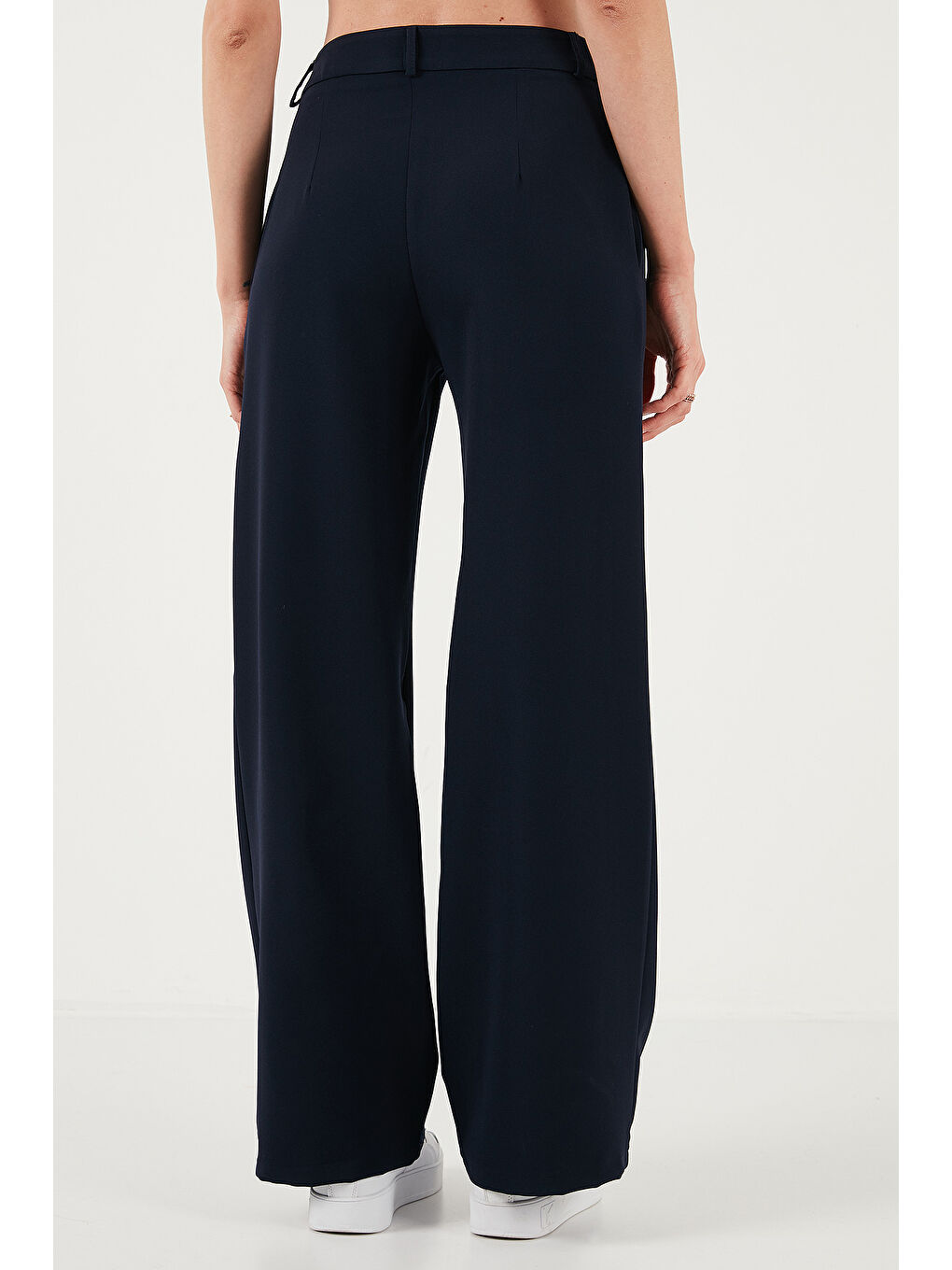 Lacivert Standart Fit Yüksek Bel Bol Paça Pantolon 6522280-6