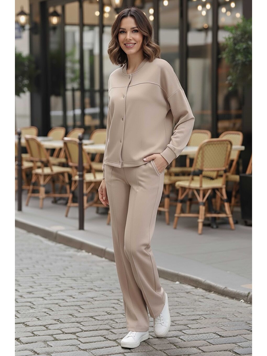 Ekru Çıtçıtlı Modaal İkili Takım Krem - 28061-KREM-1