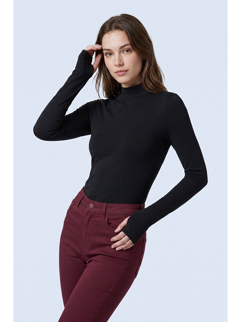3-siyah Yarım Balıkçı Yaka Parmak Geçmeli Uzun Kollu Body/bluz - 3'lü Paket-3