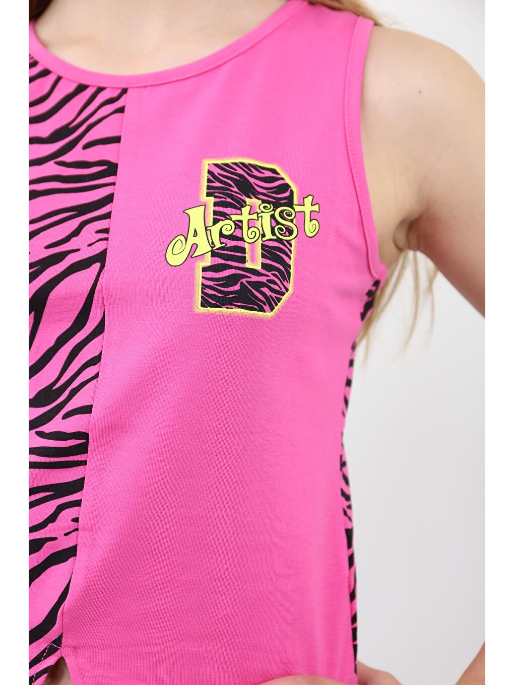 Fuşya Kız Çocuk Baskılı Atlet-1