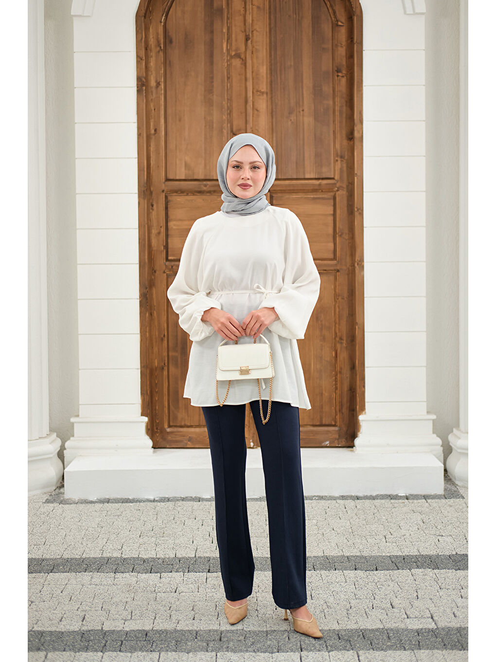 Kadın Bel Bağlamalı Tunik Beyaz-2