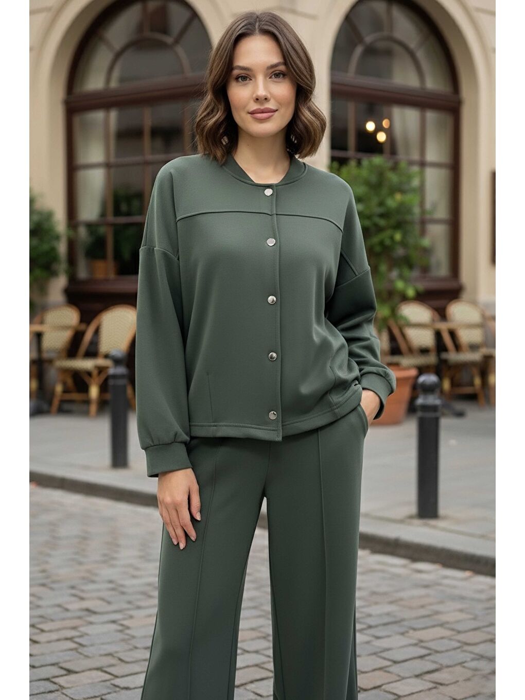 Çıtçıtlı Modaal İkili Takım Haki - 28061-HAKI-2