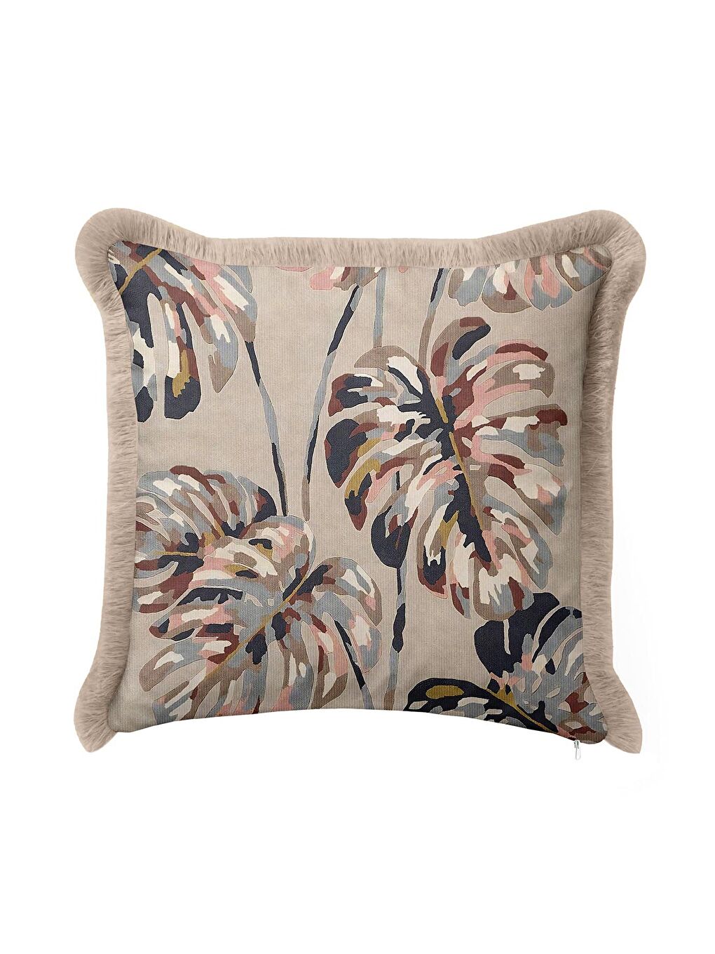 Karışık Tropikal Çiçekli Saçaklı Yastık Kılıfı - Doğal Bohem Bej Çok Renkli Püsküllü Kırlent Kılıfı-4