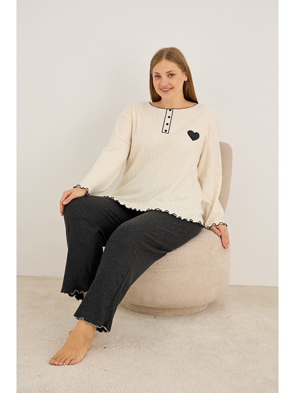 Antrasit Beden Örme İnterlok Pijama Takım25228002-1