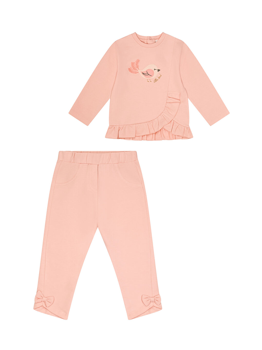 Pembe Fiyonk ve Fırfır Detaylı Kız Bebek İkili Takım-2