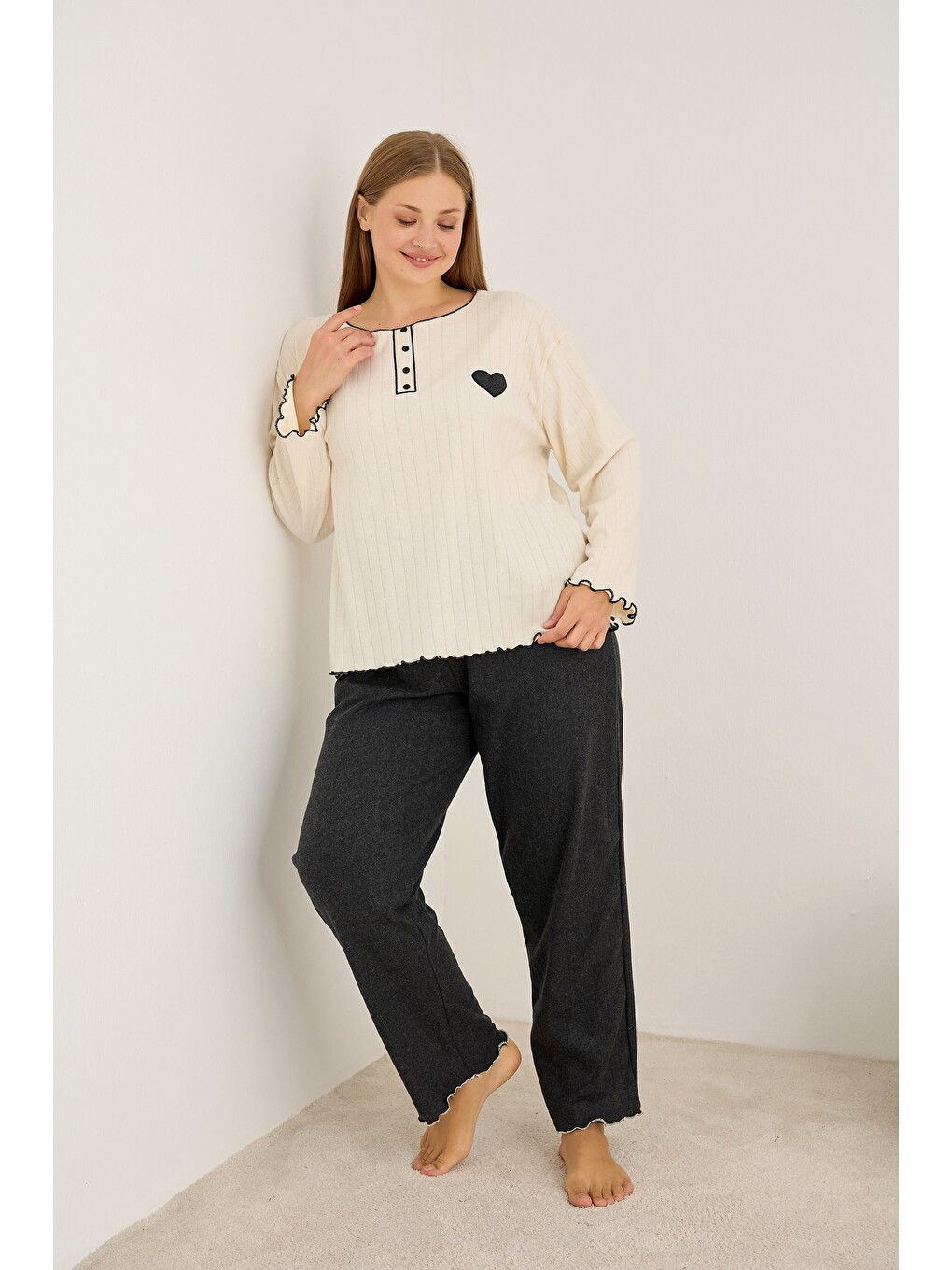 Antrasit Beden Örme İnterlok Pijama Takım25228002-2