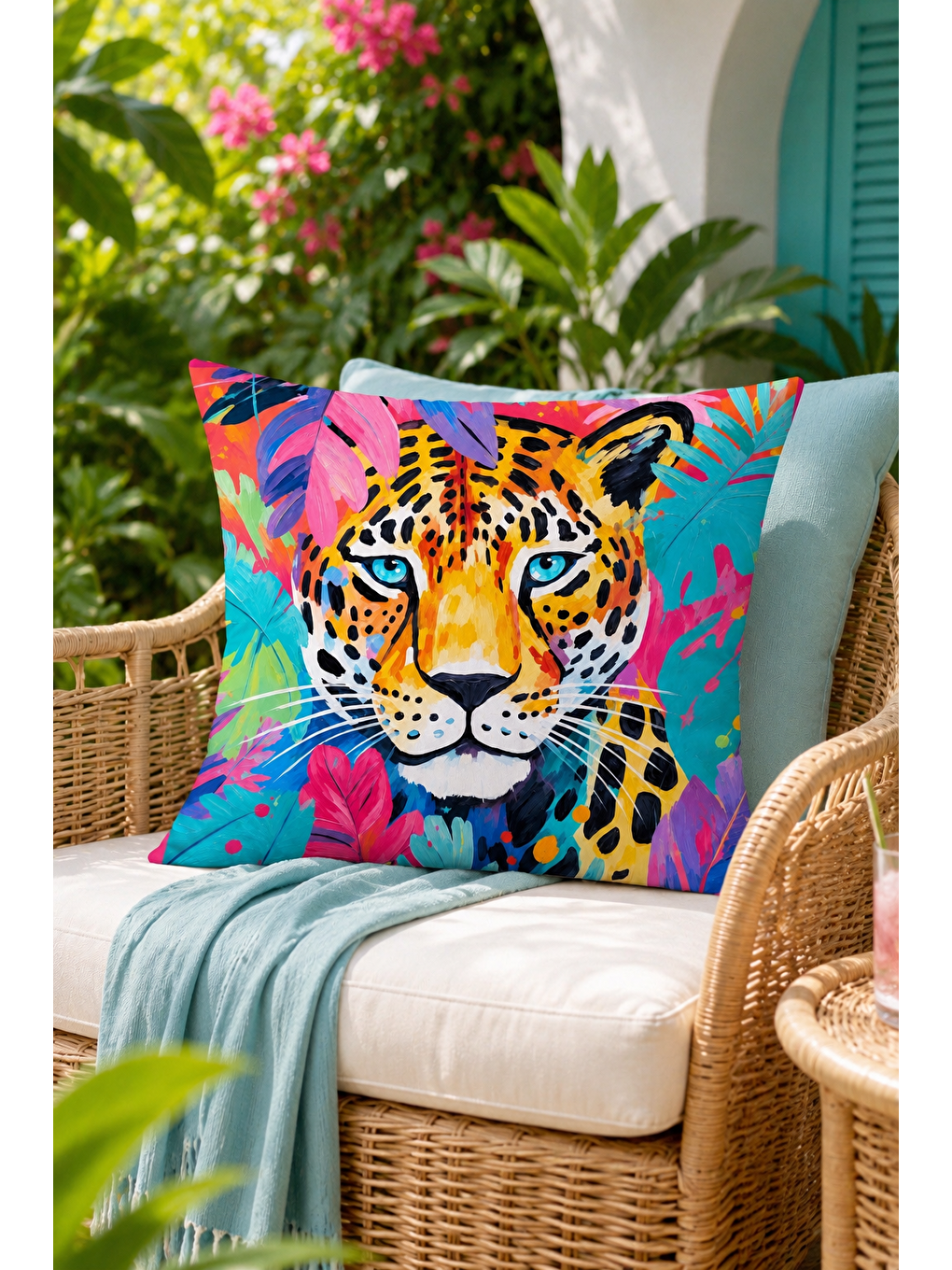 Karışık Tropikal Leopar Desenli Renkli Dekoratif Kırlent Kılıfı Modern Salon Dekor 43x43 Cm-1