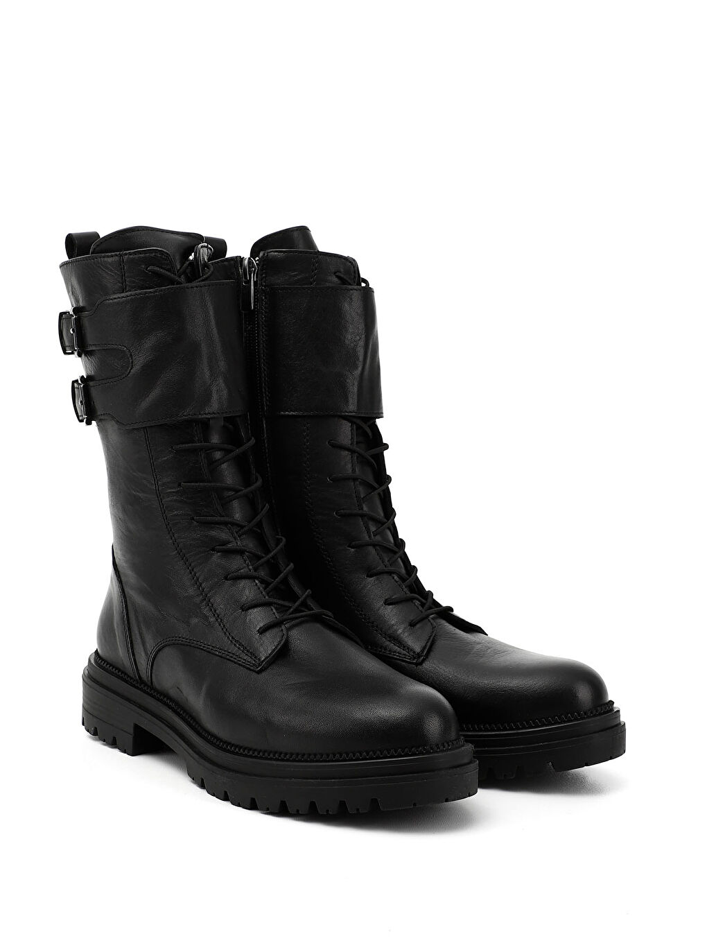 Mor Kadın ZÜMRÜT-SİYAH Fermuarlı Hakiki Deri Postal Bot-1