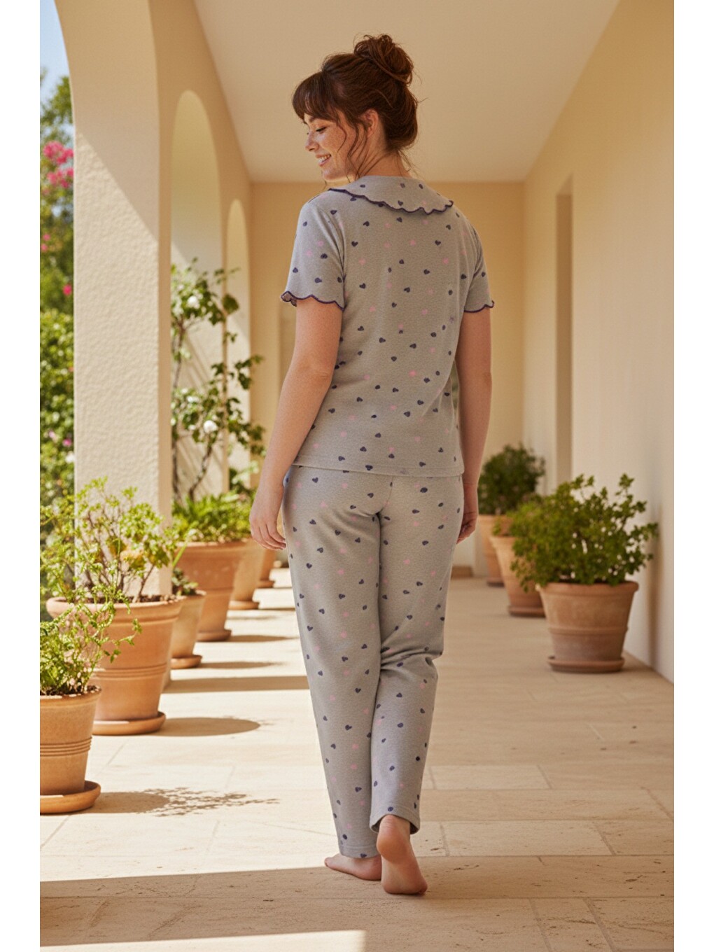 Karışık Yakalı Büyük Beden Battal Düğmeli Fitilli Kaşkorse Örme Pijama Takım26120801-2