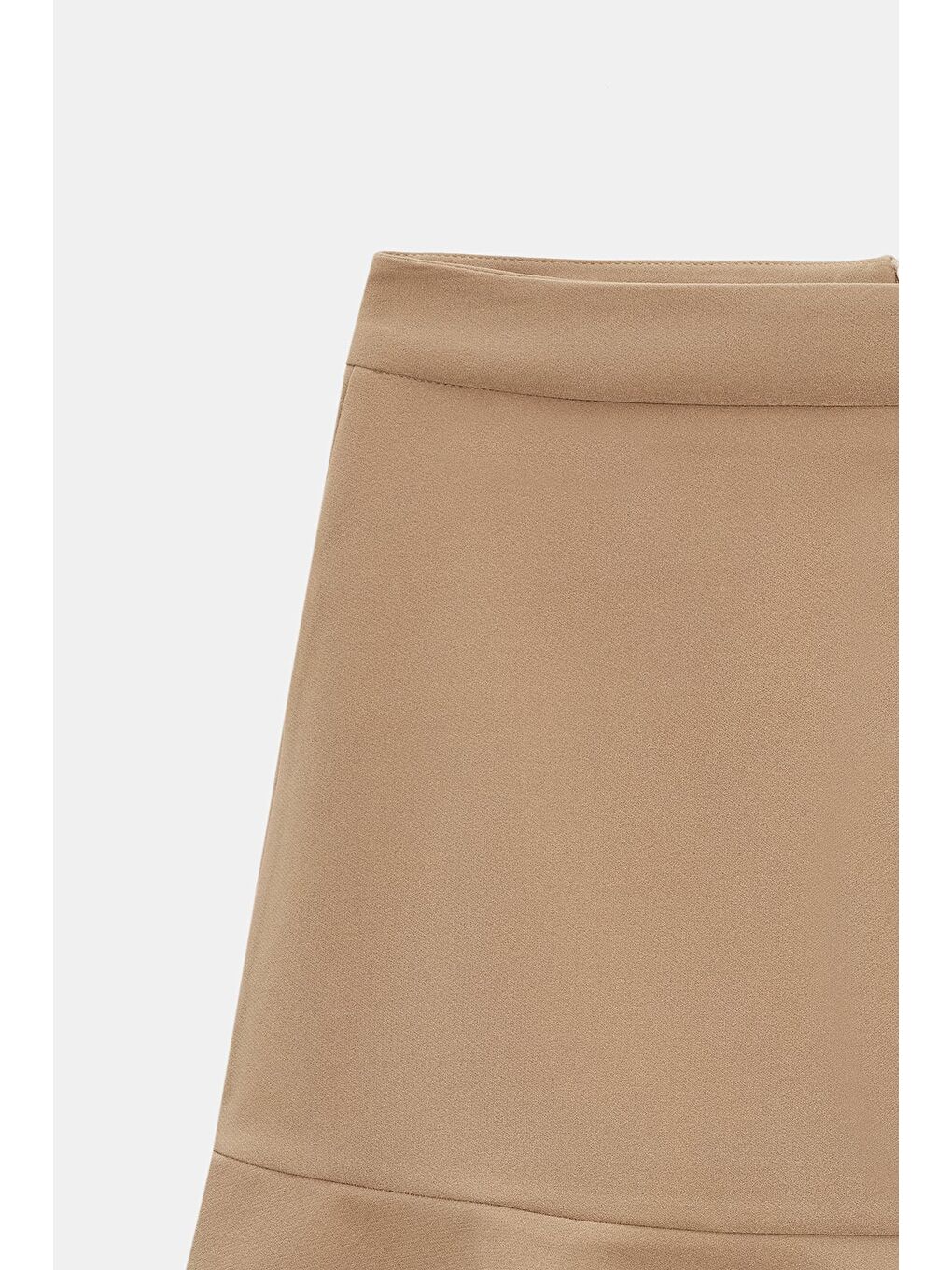 Bej Vizon Kadın A Kesim Normal Bel Volanlı Dokuma Mini Etek-1