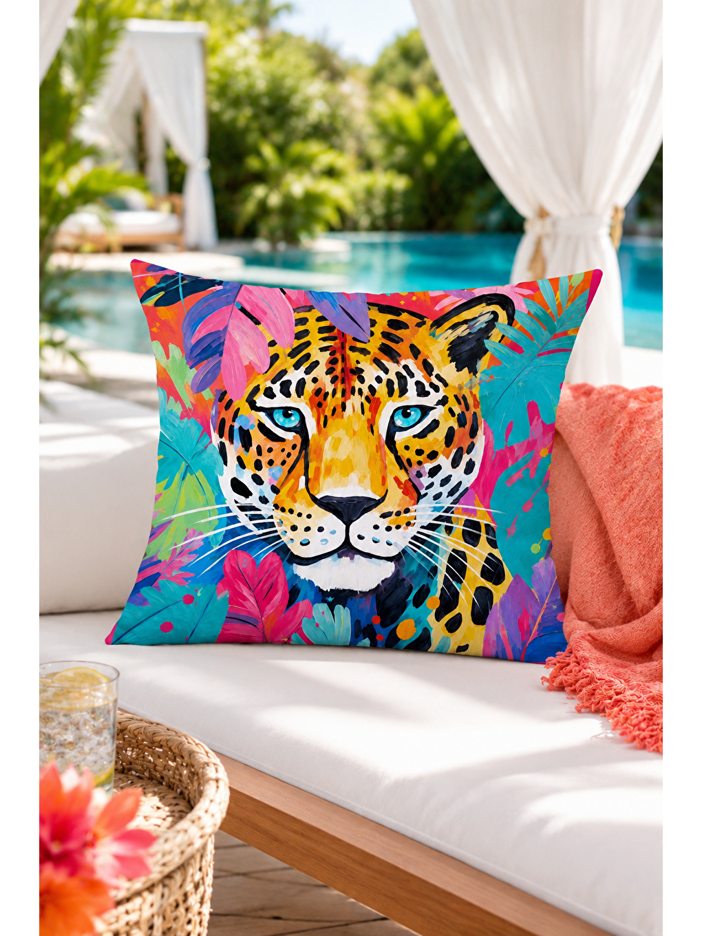 Karışık Tropikal Leopar Desenli Renkli Dekoratif Kırlent Kılıfı Modern Salon Dekor 43x43 Cm-2