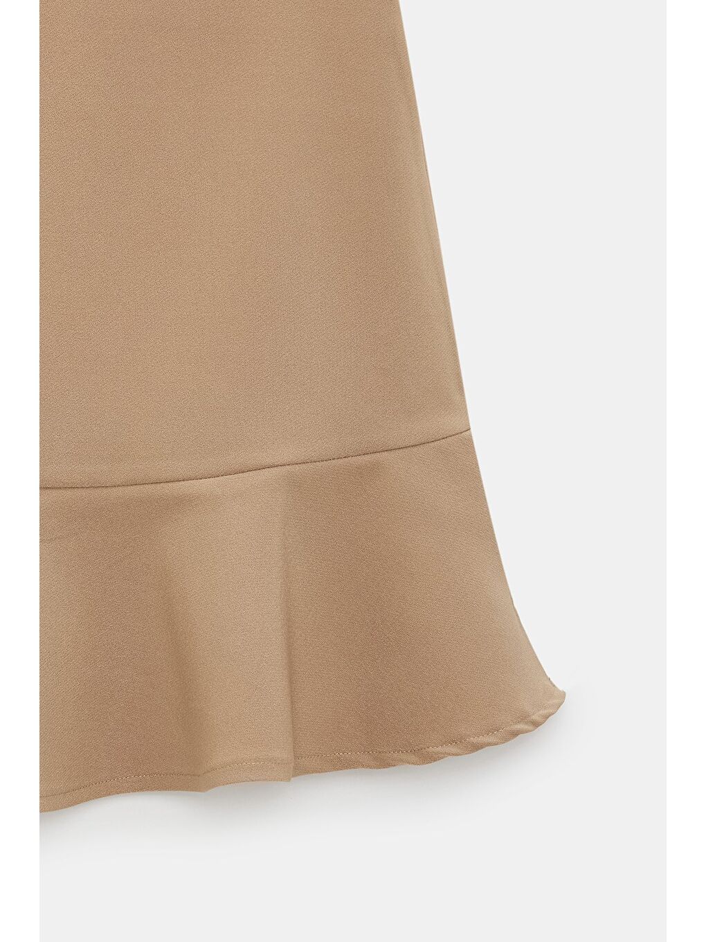 Bej Vizon Kadın A Kesim Normal Bel Volanlı Dokuma Mini Etek-2