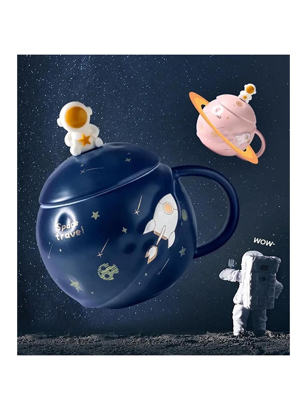 BAM HEDİYELİK EŞYA Karişik Astronot Tasarımlı Seramik Kupa - 4