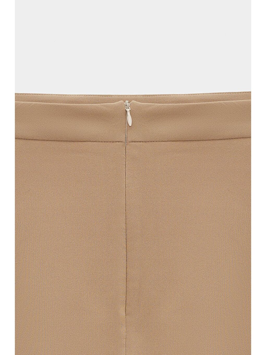 Bej Vizon Kadın A Kesim Normal Bel Volanlı Dokuma Mini Etek-3