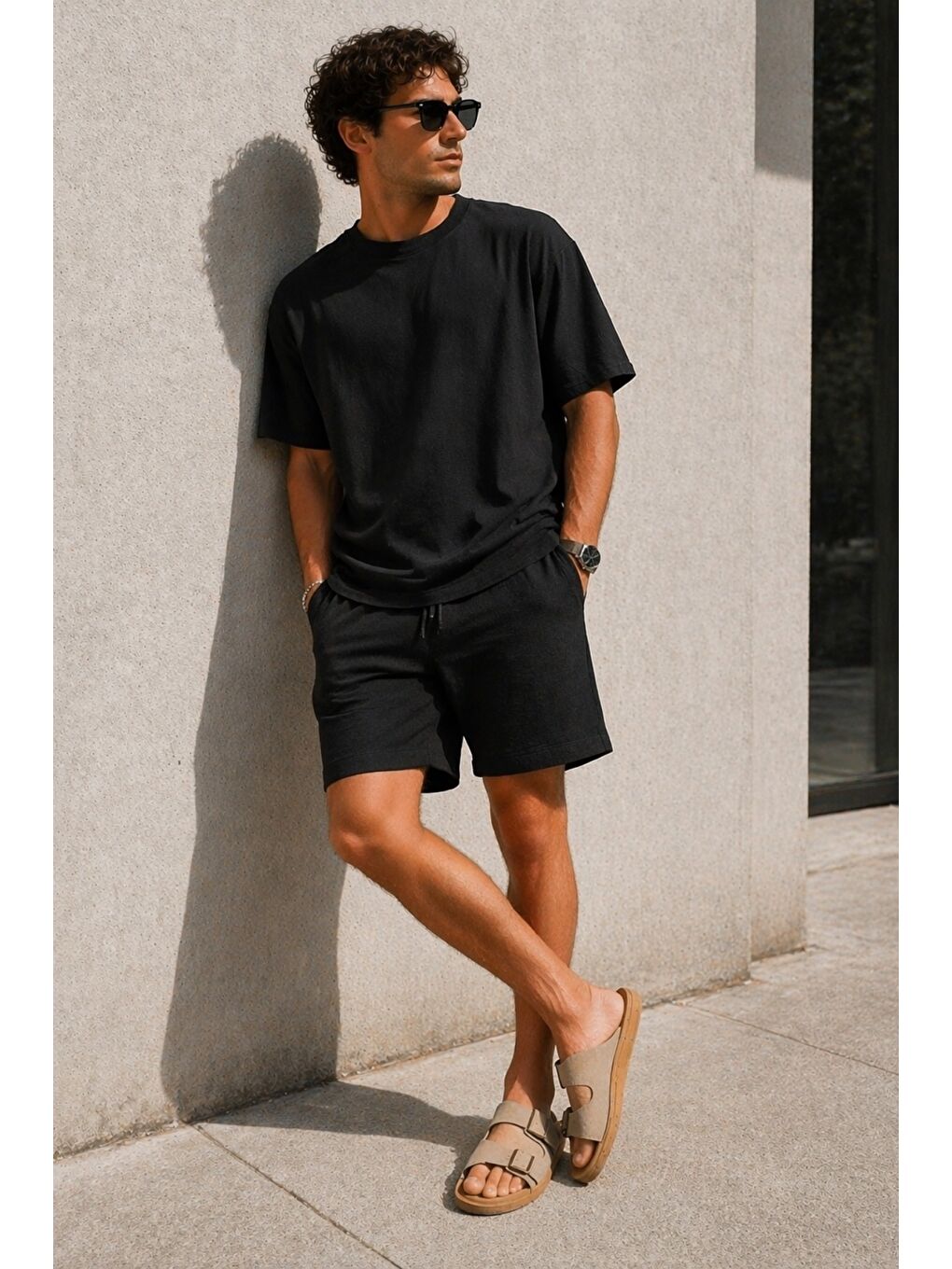 Bej AUGUSTA Ayarlanabilir Çift Tokalı Günlük Erkek Terlik-5