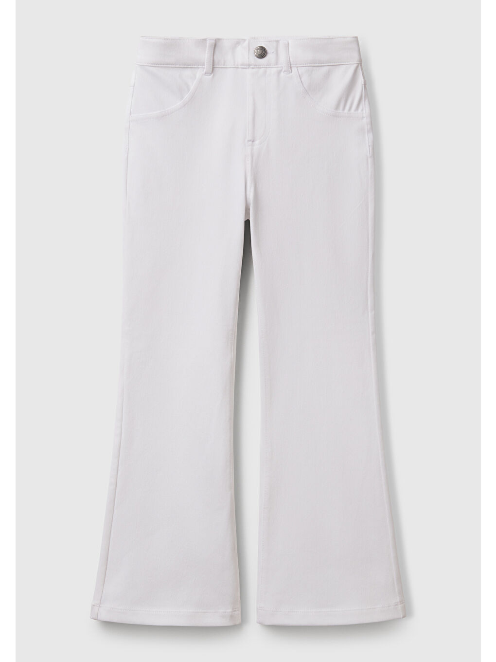 Kız Çocuk Beyaz Streç Kumaş Logo İşlemeli Kloş Pantolon