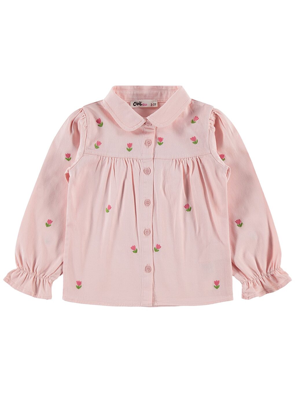 Girls Kız Çocuk Lale Nakışlı 2-5 Yaş Gömlek - Pembe