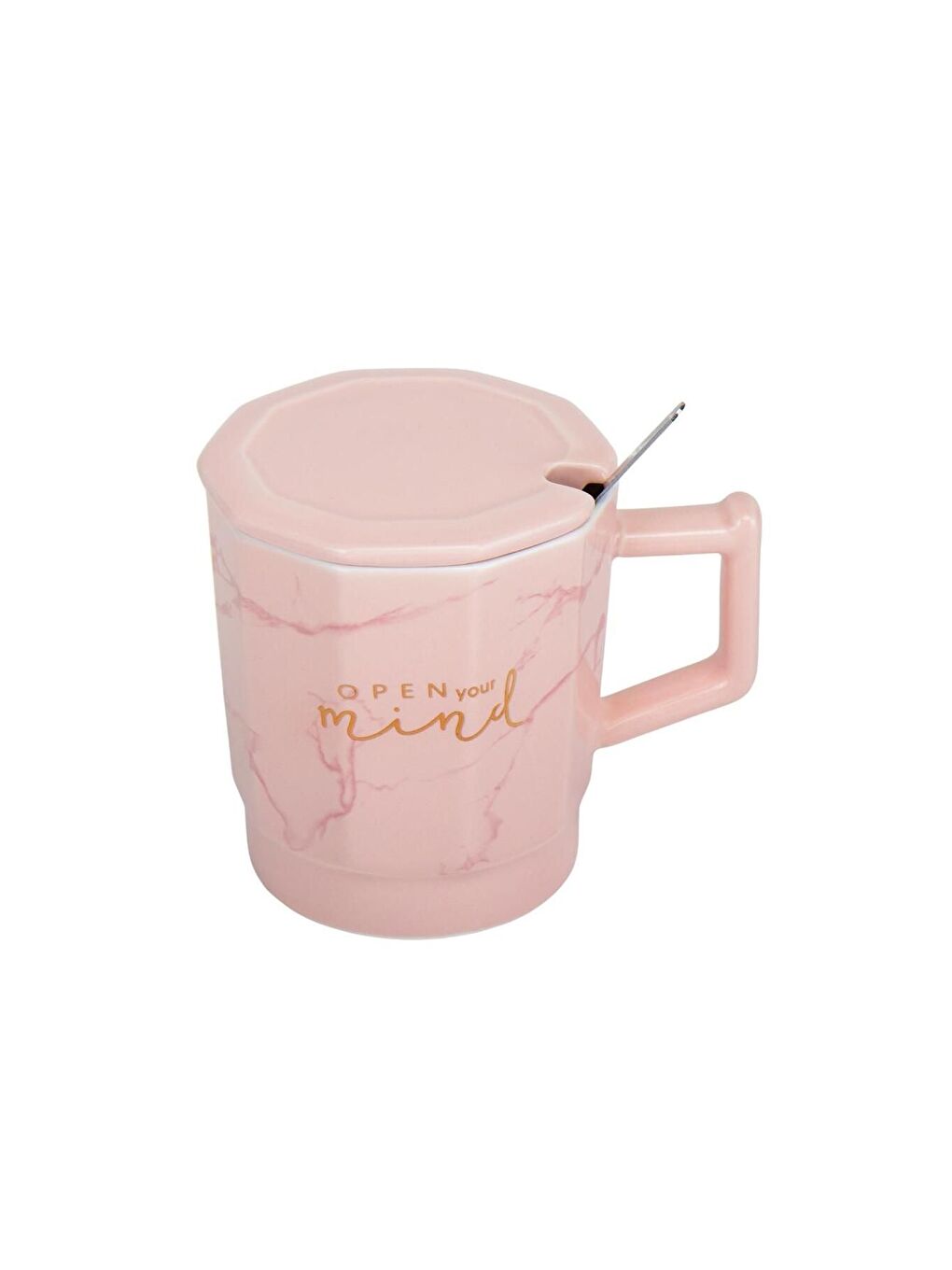 Karışık Mermer Desenli Kapaklı Seramik Kupa-2