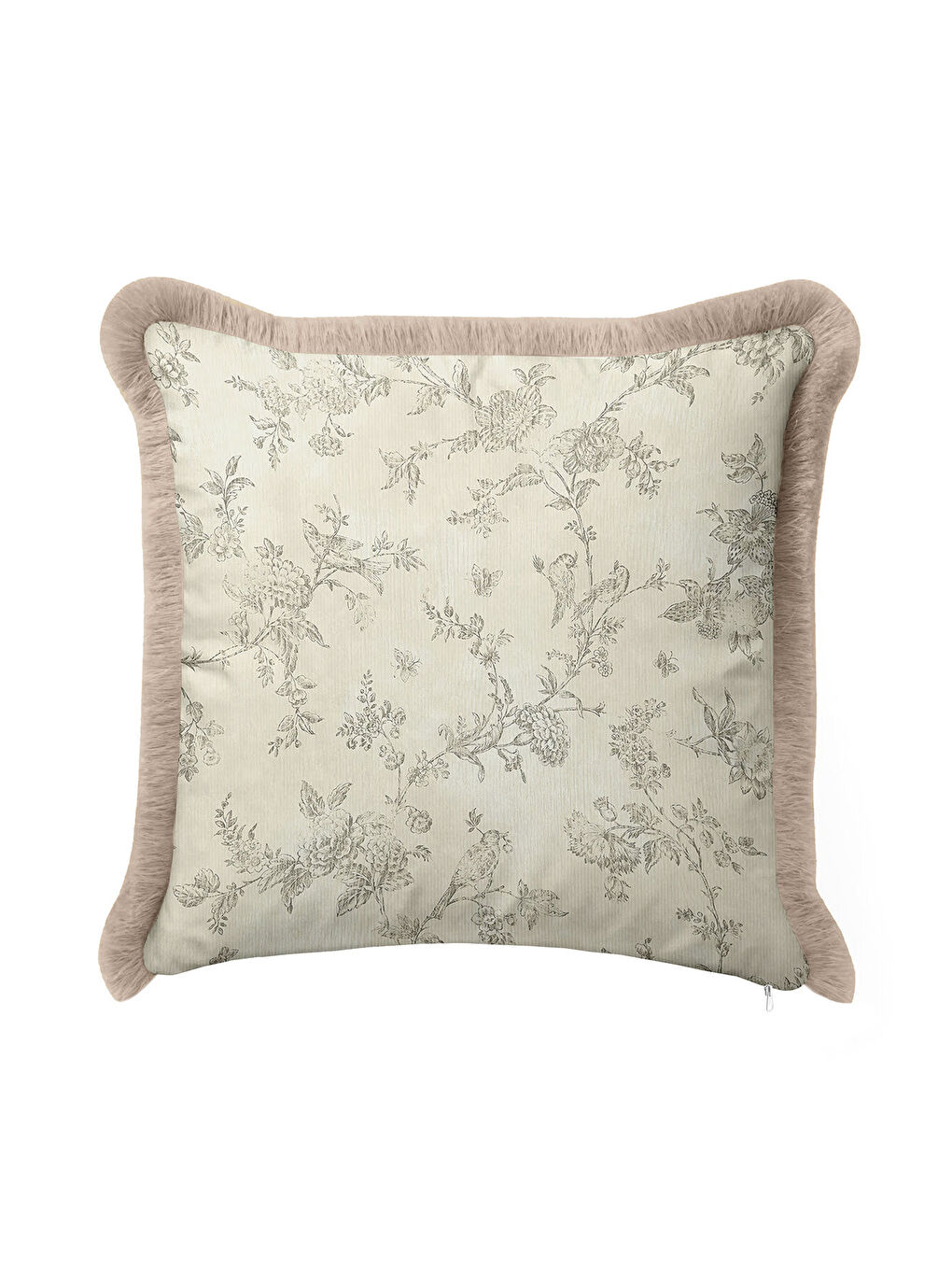 Karışık Elegan Fransız Çiçekli Saçaklı Yastık Kılıfı - Vintage Country Bej Doğal Püsküllü Kırlent Kılıfı-4