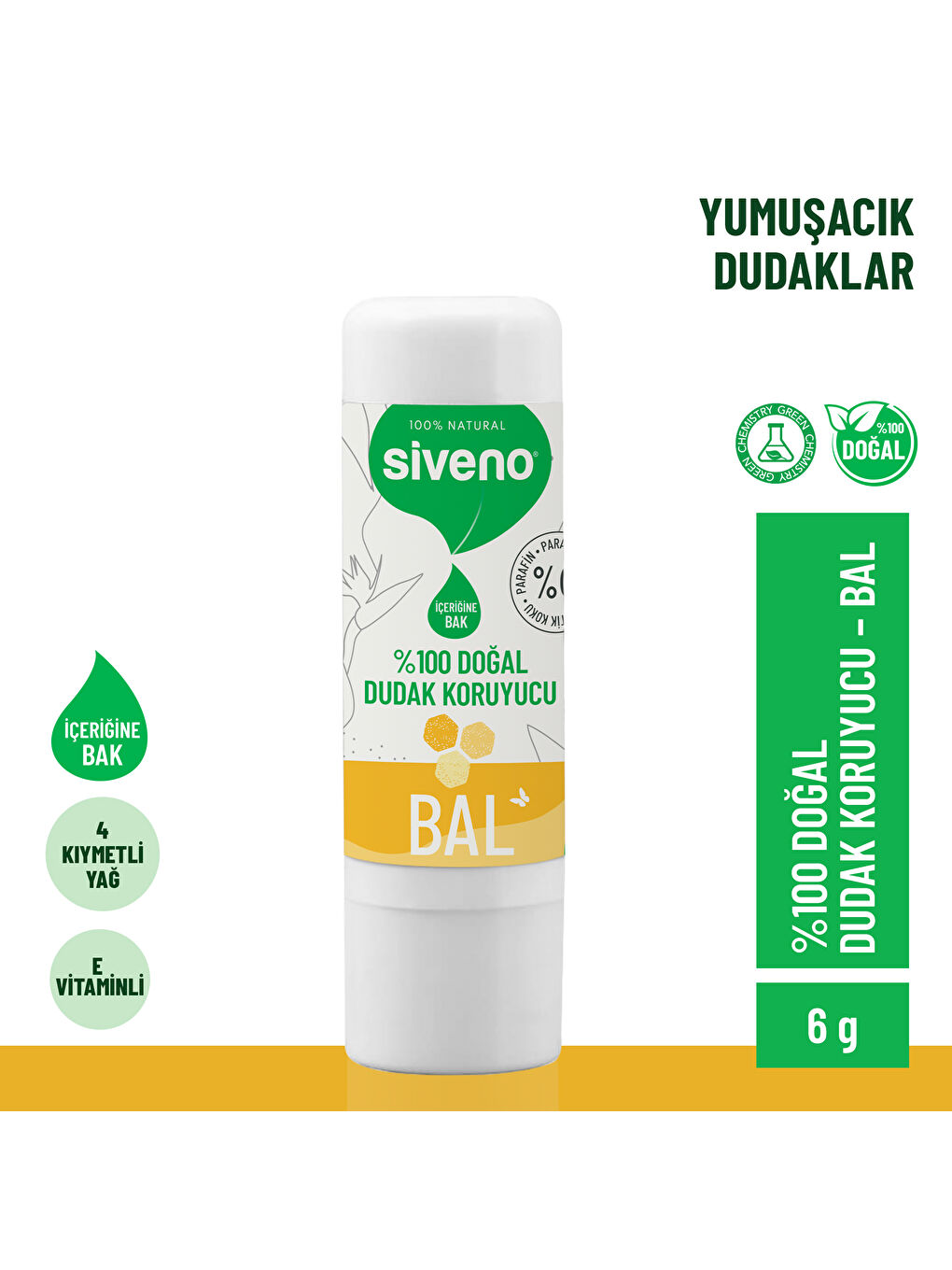 %100 Doğal Dudak Koruyucu Bal Bitkisel Lipbalm Dudak Kremi Nemlendirici Parlatıcı Onarıcı 6 G