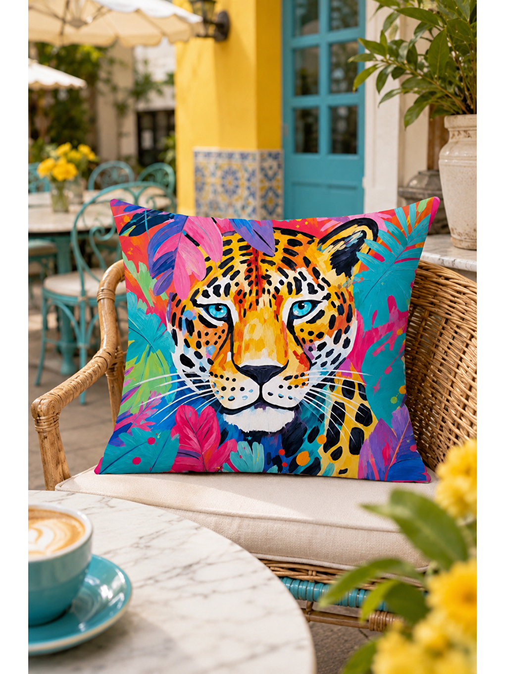 Karışık Tropikal Leopar Desenli Renkli Dekoratif Kırlent Kılıfı Modern Salon Dekor 43x43 Cm-4