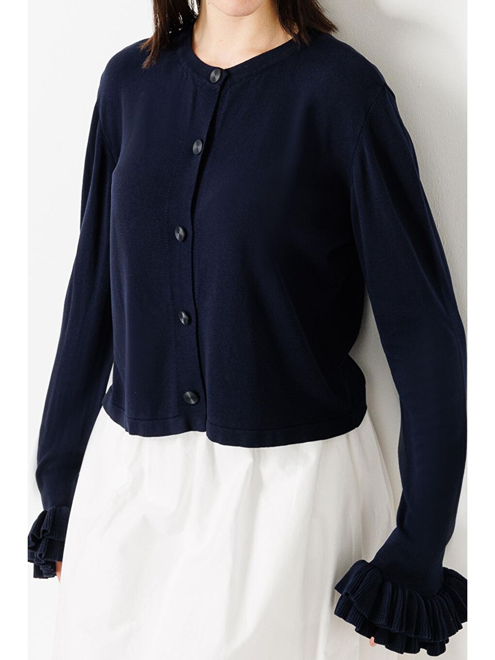 Volanlı Midi Boy Hırka - Lacivert-2