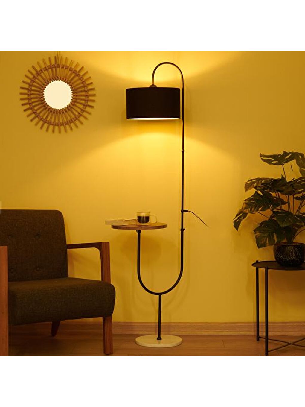 Oslo Mermer Ayaklı Sehpalı Lambader - Siyah-7